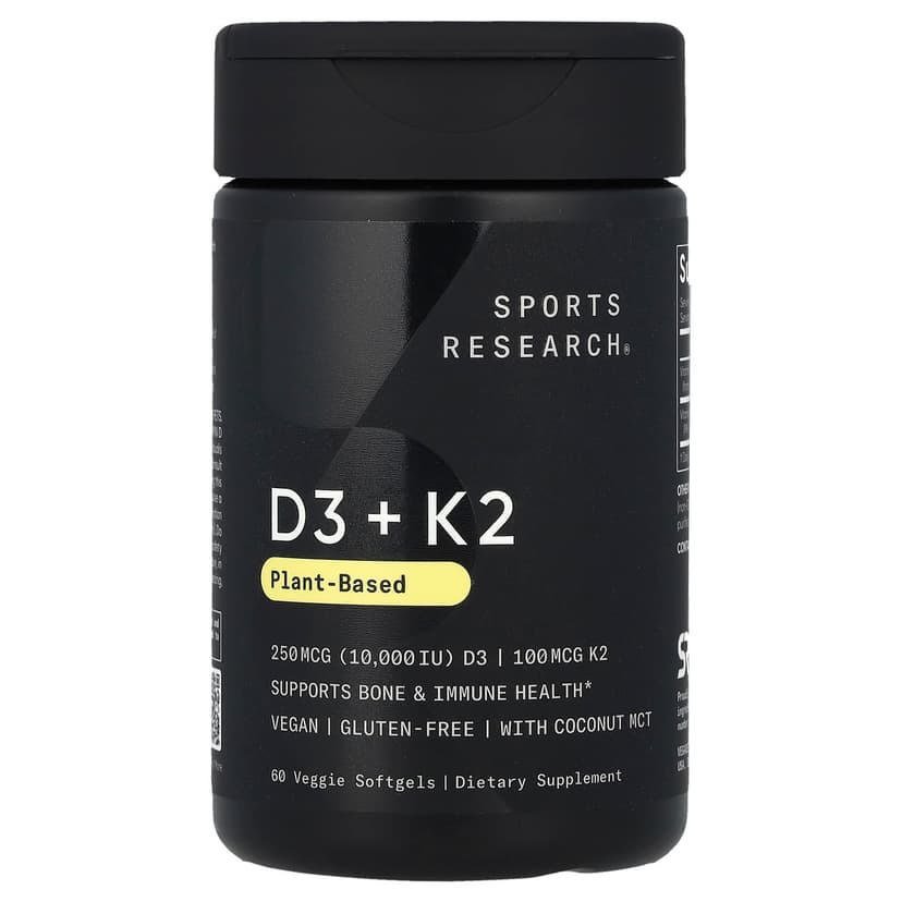 Sports Research, D3 + K2,植物基,250 微克/100 微克,60 粒素食軟膠囊