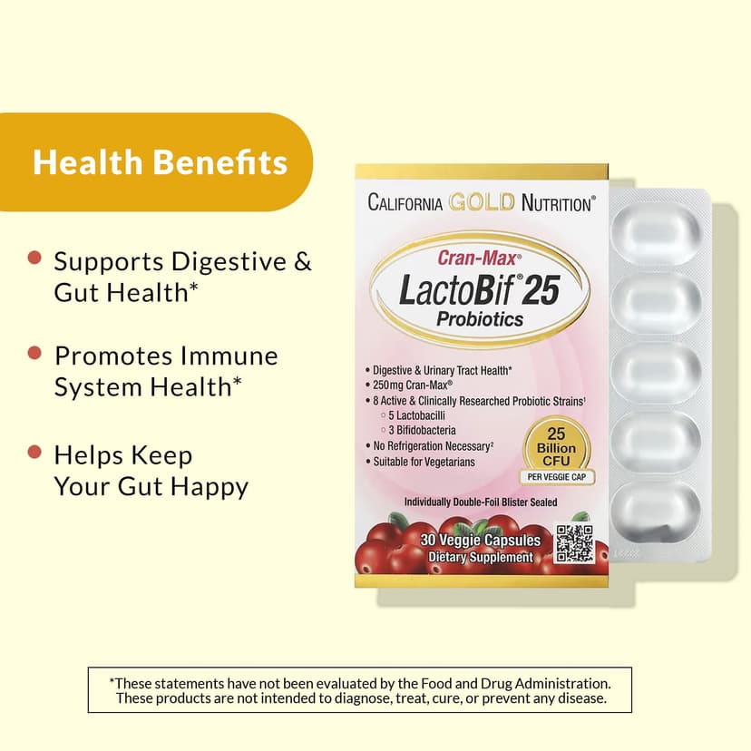 California Gold Nutrition, CranMax® LactoBif® 益生菌,250 億 CFU,30 粒素食膠囊