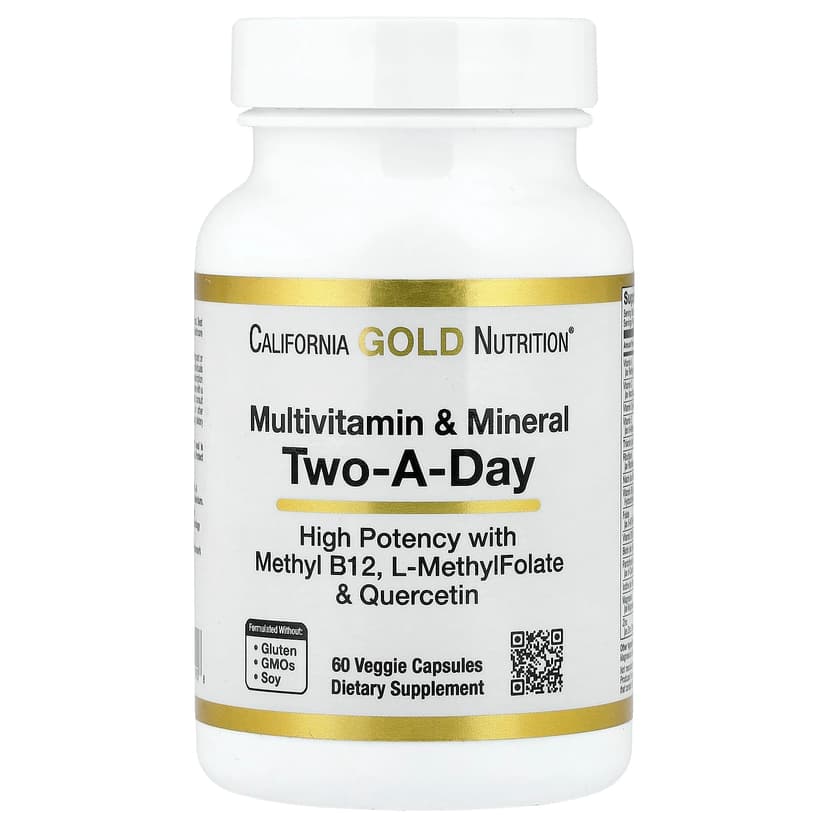 California Gold Nutrition, 多維他命和礦物質,含甲基 B12、維他命 C、L-甲基四氫葉酸和生物槲皮素,每日兩粒,60 粒素食膠囊