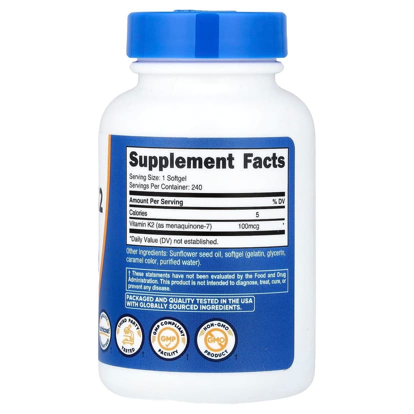 Nutricost, 維他命 K2 MK-7,100 微克,240 粒軟凝膠