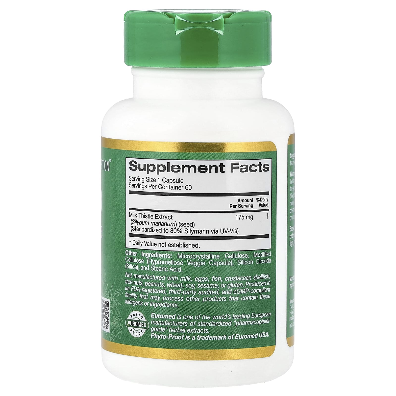 California Gold Nutrition, EuroHerbs,水飛薊提取物,Euromed 品質,175 毫克,60 粒素食膠囊