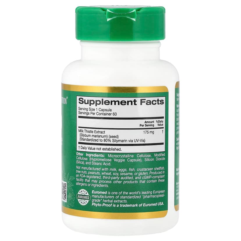 California Gold Nutrition, EuroHerbs,水飛薊提取物,Euromed 品質,175 毫克,60 粒素食膠囊
