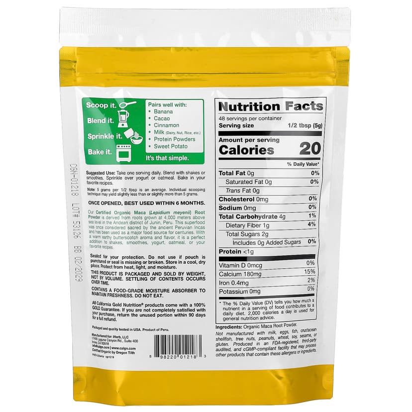 California Gold Nutrition, SuperFood,認可有機祕魯瑪卡根粉,8.5 盎司(240 克)