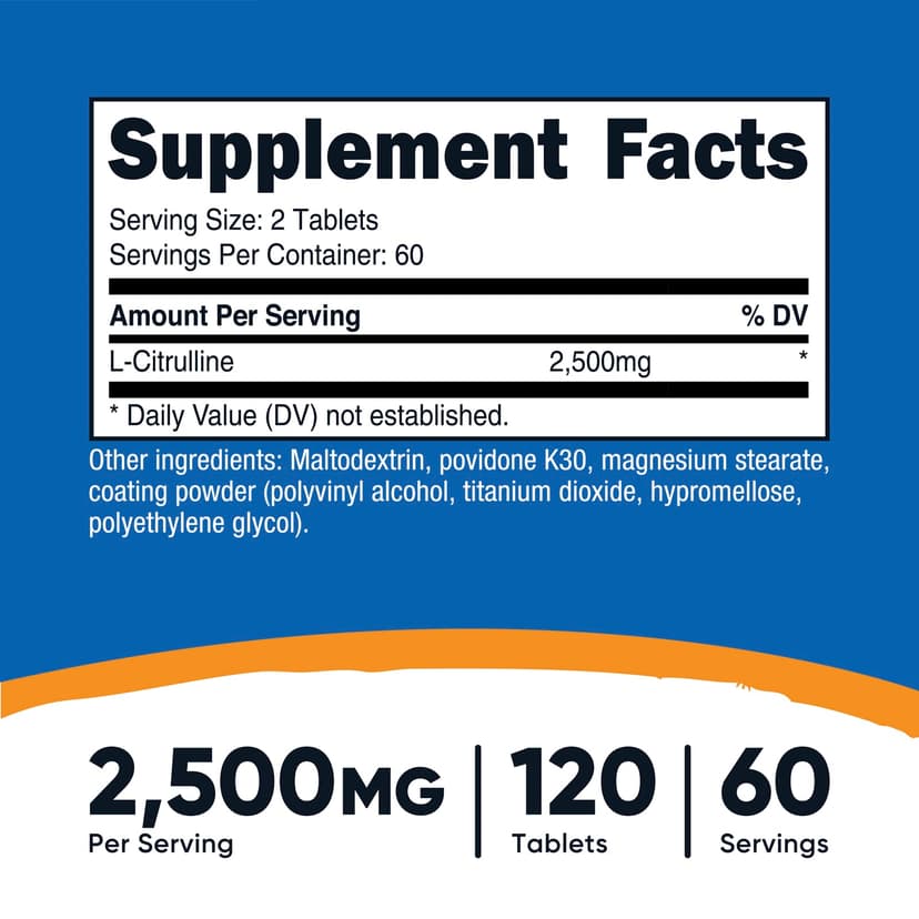 Nutricost, L-瓜氨酸,2500 毫克,120 片(每片 1250 毫克)
