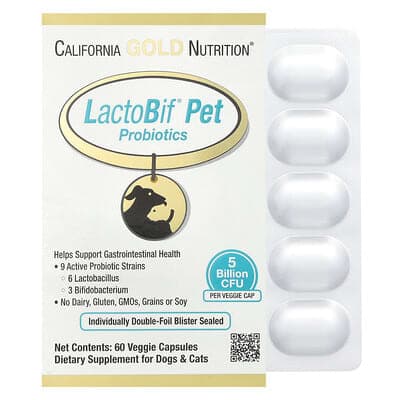 California Gold Nutrition, LactoBif® 寵物益生菌,50 億 CFU,60 粒素食膠囊