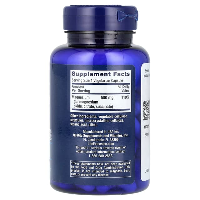 Life Extension, 鎂膠囊,500 毫克,100 粒素食膠囊