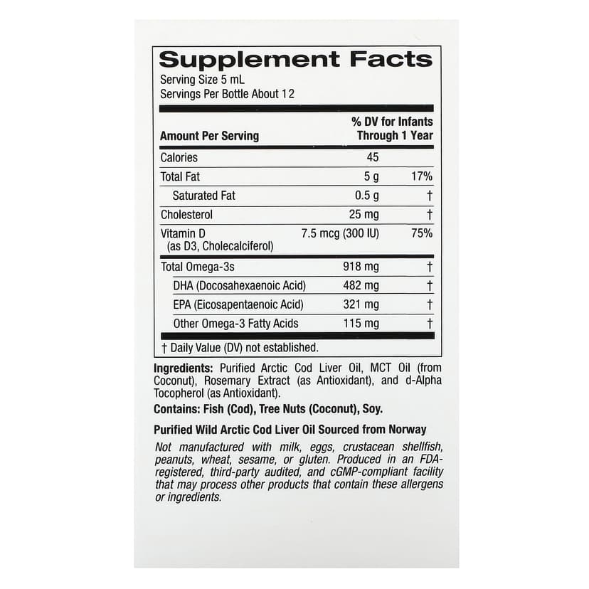 California Gold Nutrition, 嬰兒 DHA,含維他命 D3 和 EPA 的 Omega-3s,2 液量盎司(59 毫升)