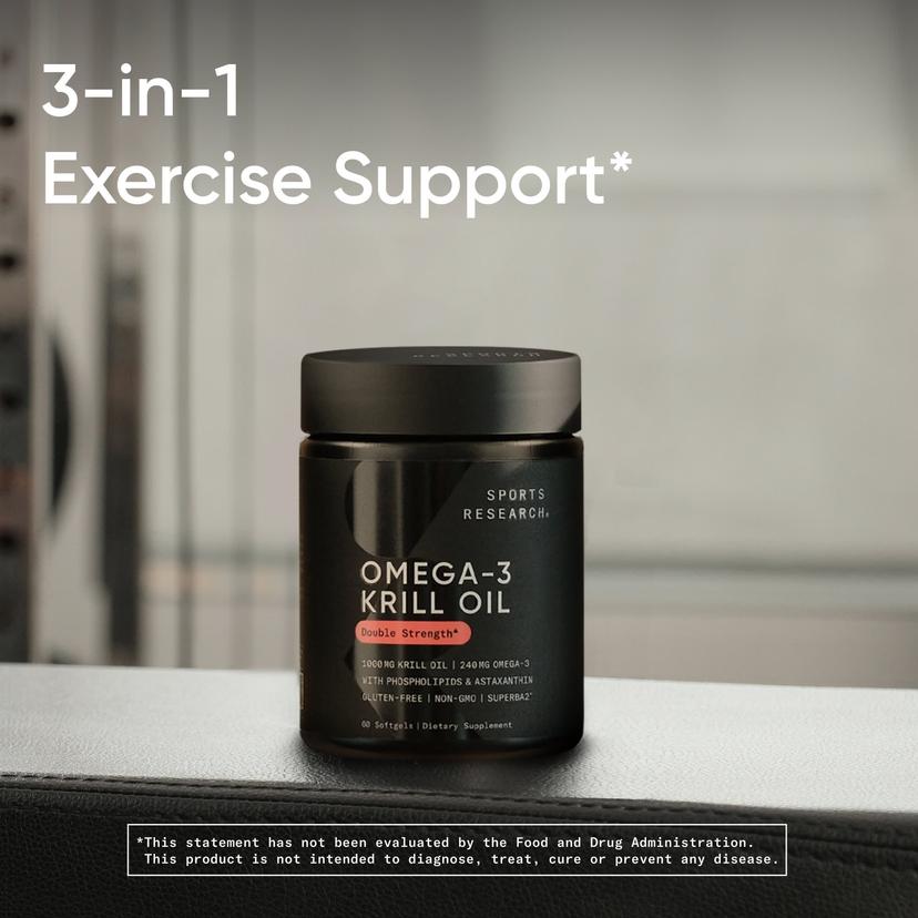 Sports Research, Omega-3 磷蝦油,雙倍功效,1,000 毫克,60 粒軟凝膠
