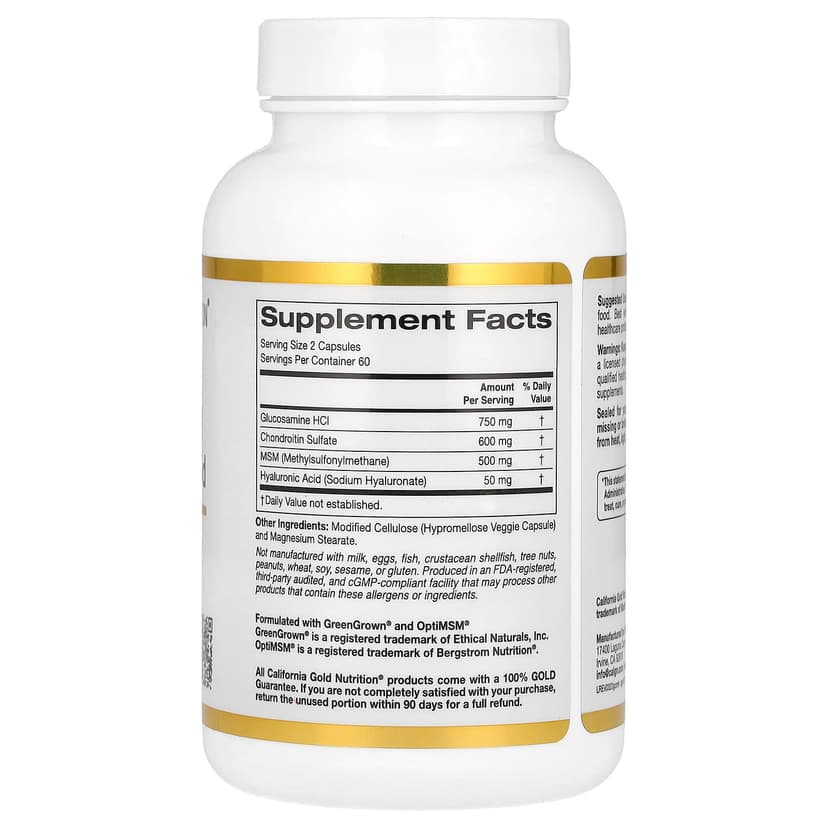 California Gold Nutrition, 葡萄糖胺軟骨素,MSM 加透明質酸,120 粒素食膠囊