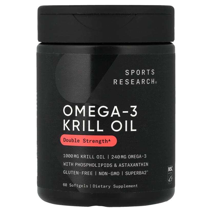 Sports Research, Omega-3 磷蝦油,雙倍功效,1,000 毫克,60 粒軟凝膠