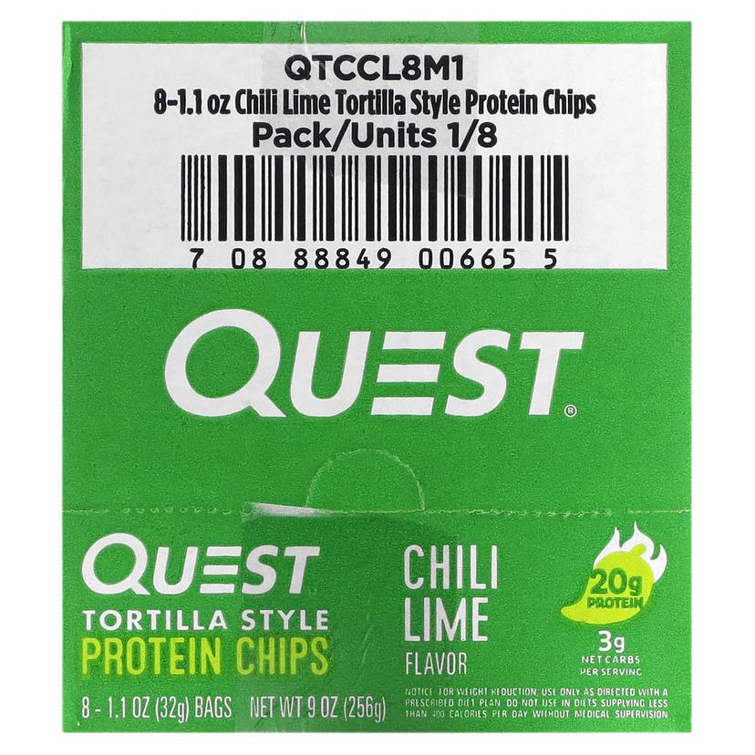 Quest Nutrition, 玉米餅蛋白質薯片,辣椒酸橙,8 袋,每袋 1.1 盎司(32 克)