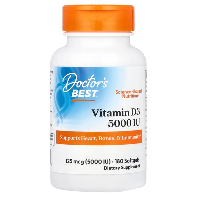 Doctor's Best, 維他命 D3 軟膠囊,125 微克 (5,000 IU),180 粒裝