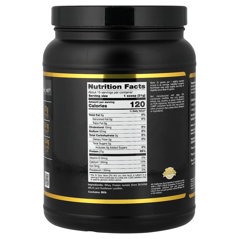 California Gold Nutrition, 運動系列,分離乳清蛋白,原味,1 磅(454 克)