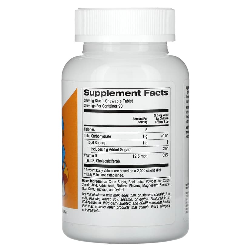 California Gold Nutrition, 兒童維他命 D3 咀嚼片,天然櫻桃味,12.5 微克(500 國際單位),90 片素食片