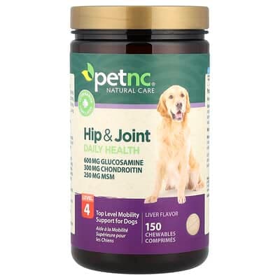 petnc NATURAL CARE, 髖和關節日常健康,4 級,狗狗專用,肝味,150 片咀嚼片