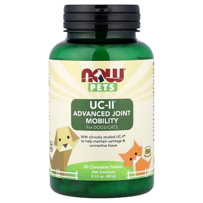 NOW Foods, Pets UC-II 高級貓/狗關節活動性支持配方,60 片咀嚼片,2.12 盎司(60 克)