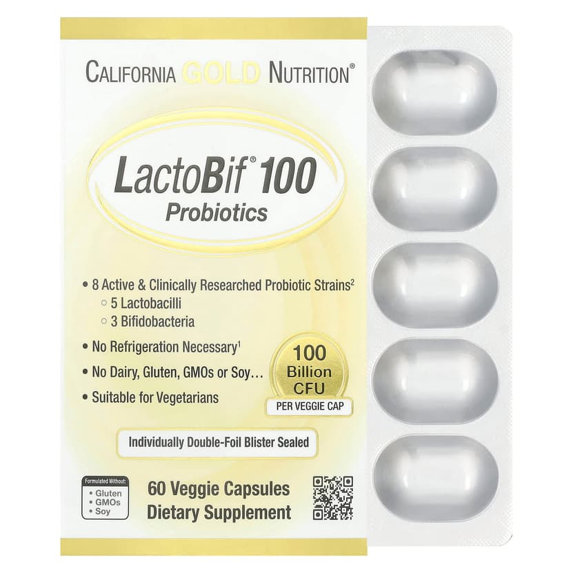 California Gold Nutrition, LactoBif® 100 益生菌素食膠囊,含 5 種乳酸桿菌和 3 種雙歧桿菌,1000 億 CFU,60 粒
