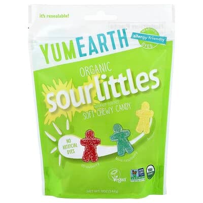 YumEarth, Organic Sour Littles,軟咀嚼糖果,草莓,藍覆盆子,檸檬,5 盎司(142 克)