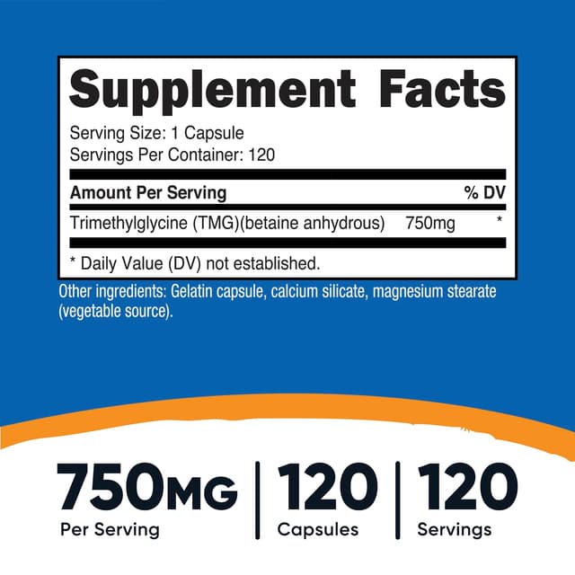 Nutricost, 三甲基甘氨酸(TMG),750 毫克,120 粒膠囊