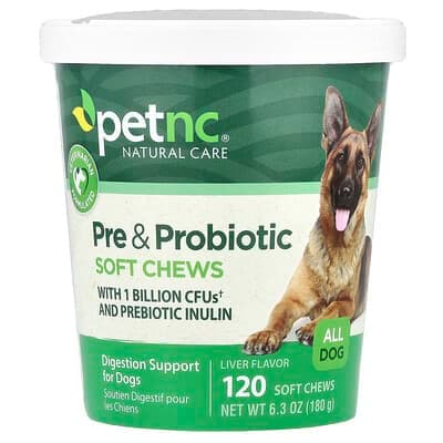 petnc NATURAL CARE, 益生元和益生菌軟咀嚼片,適合各種犬,肝臟味,120 片軟咀嚼片,6.3 盎司(180 克)
