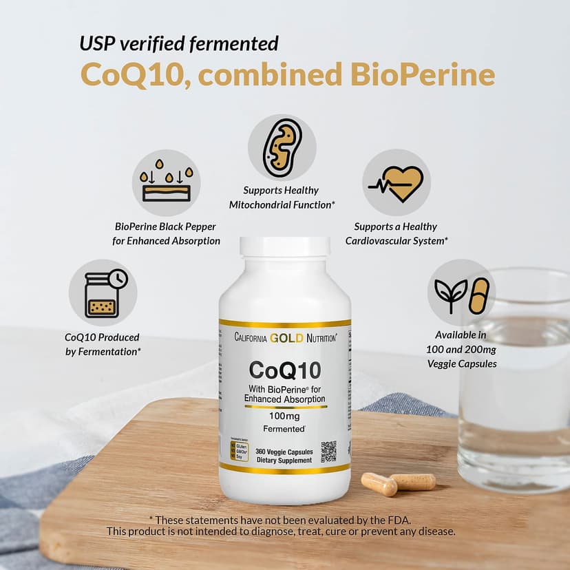 California Gold Nutrition, 輔酶 Q10,泛醌 USP,含 Bioperine® 黑胡椒提取物,生物利用率提高,100 毫克,150 粒素食膠囊