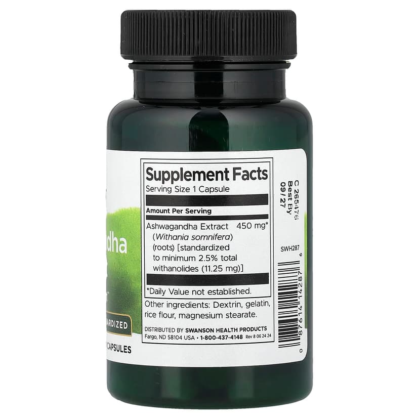 Swanson Vitamins, 南非醉茄提取物,標準化,450 毫克,60 粒膠囊