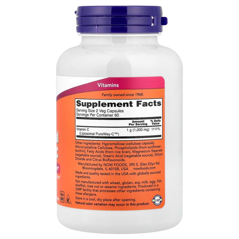 NOW Foods, 脂質體維他命 C,120 粒素食膠囊(每粒膠囊 0.5 克)