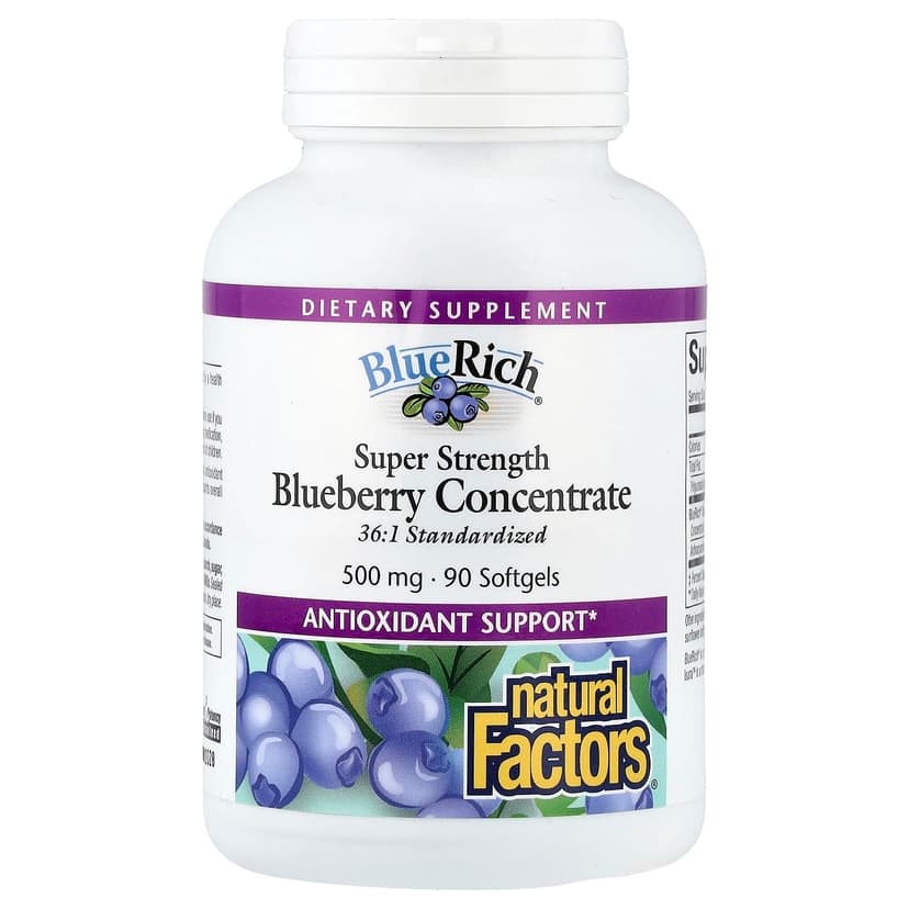 Natural Factors, BlueRich,優效,濃縮藍莓,500 毫克,90 粒軟凝膠