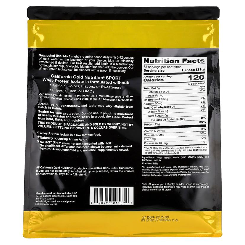 California Gold Nutrition, 運動系列,分離乳清蛋白,原味,5 磅(2.27 千克)