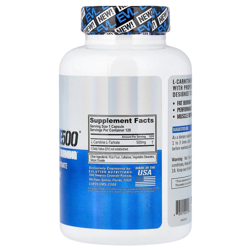 EVLution Nutrition, L-Carnitine500®,500 毫克,120 粒膠囊