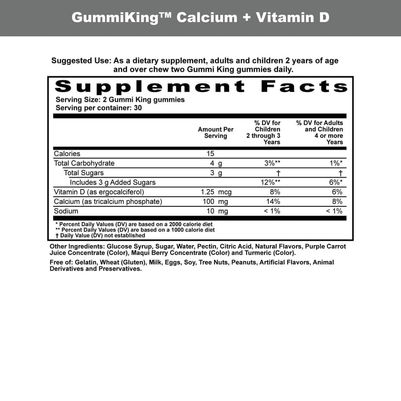 GummiKing, 兒童鈣 + 維他命 D,60 粒軟糖