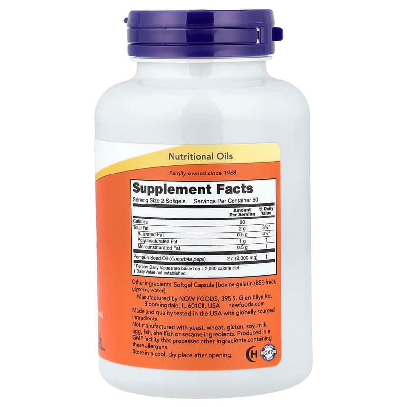 NOW Foods, 南瓜籽油,100 粒軟膠囊(每粒軟膠囊 1000 毫克)