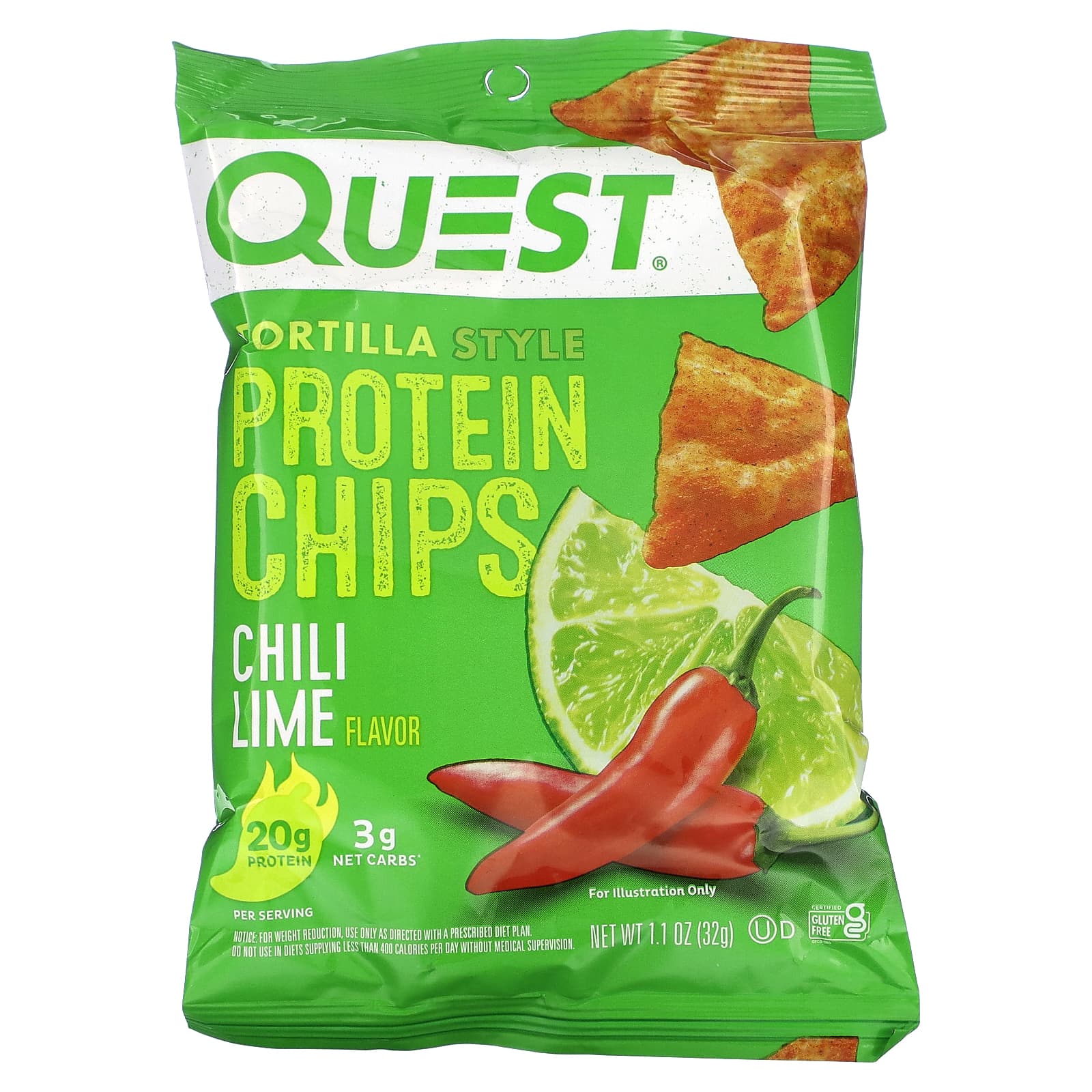 Quest Nutrition, 玉米餅蛋白質薯片,辣椒酸橙,8 袋,每袋 1.1 盎司(32 克)