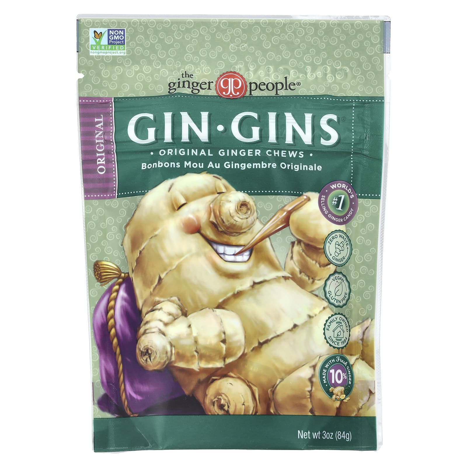 The Ginger People, Gin Gins®,姜咀嚼片,原味,3 盎司(84 克)