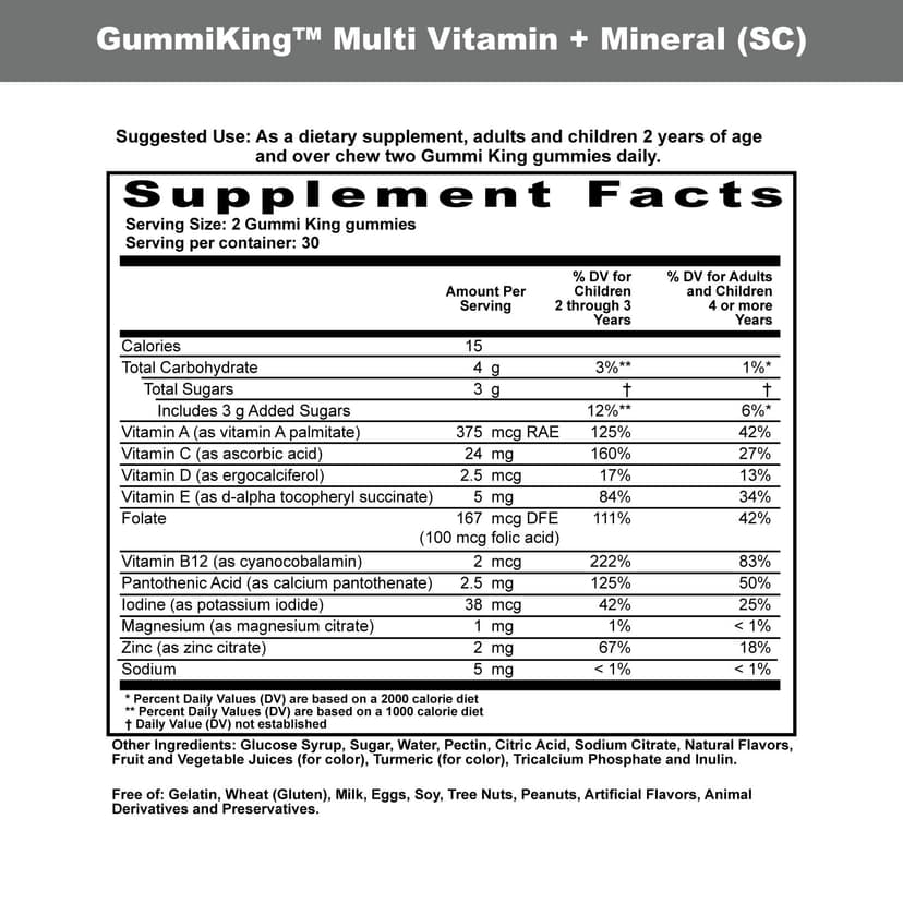 GummiKing, 兒童多維他命 + 礦物質軟糖,草莓、橙子、檸檬、葡萄、櫻桃和葡萄柚味,60 粒