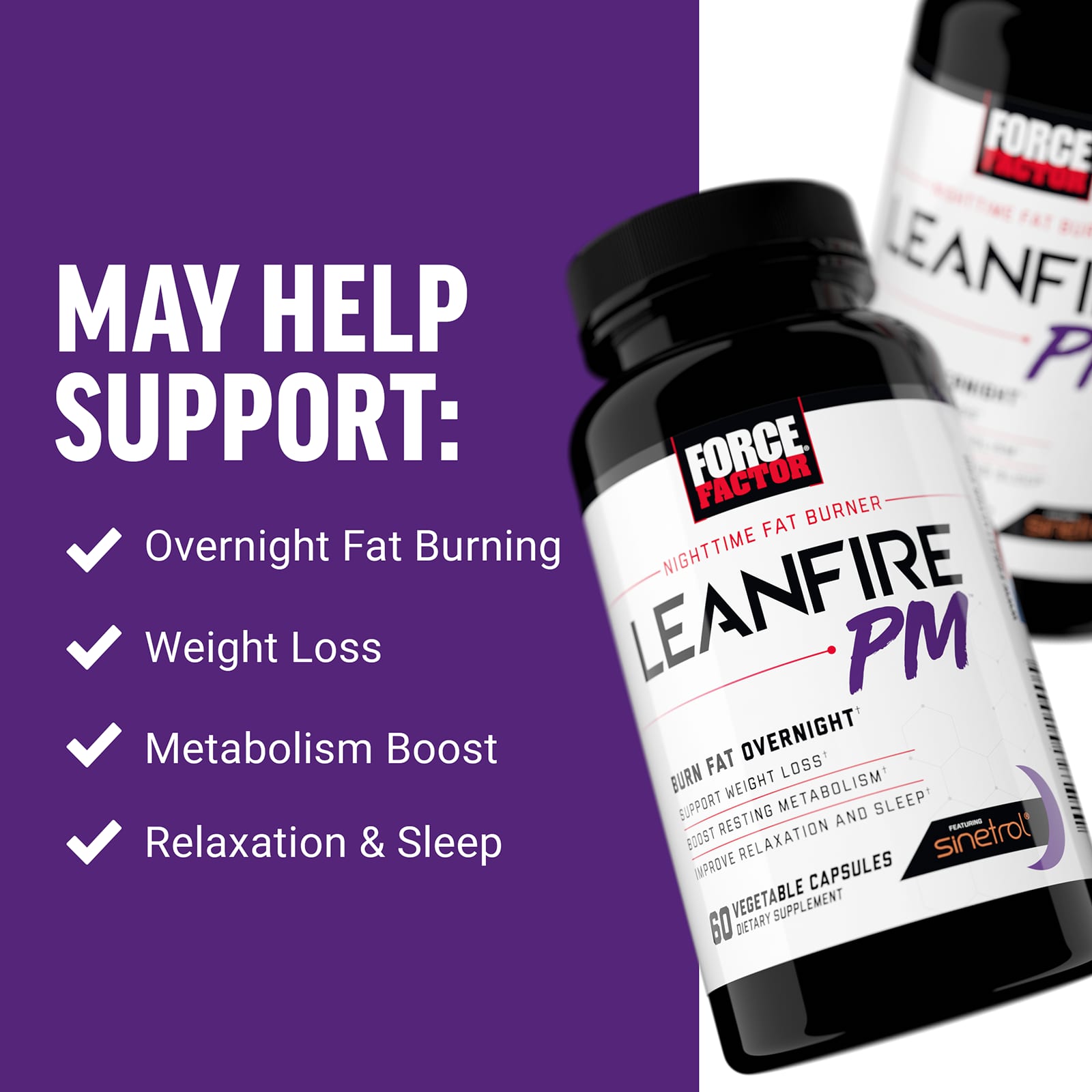 Force Factor, Leanfire PM,夜間脂肪消耗劑,60 粒素食膠囊