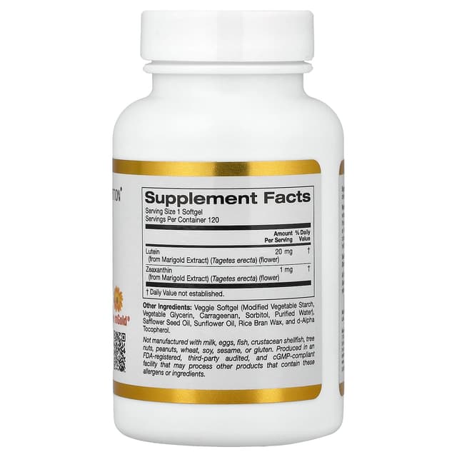 California Gold Nutrition, 葉黃素和玉米黃質,來自萬壽菊提取物,120 粒素食軟膠囊