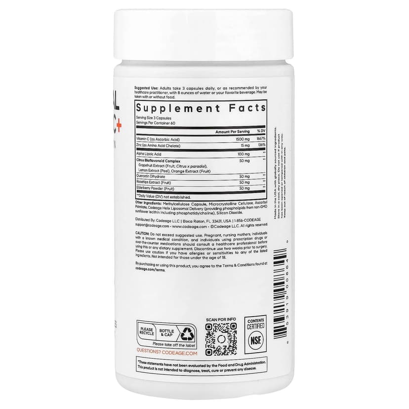 Codeage, 脂質體維他命 C+,180 粒素食膠囊