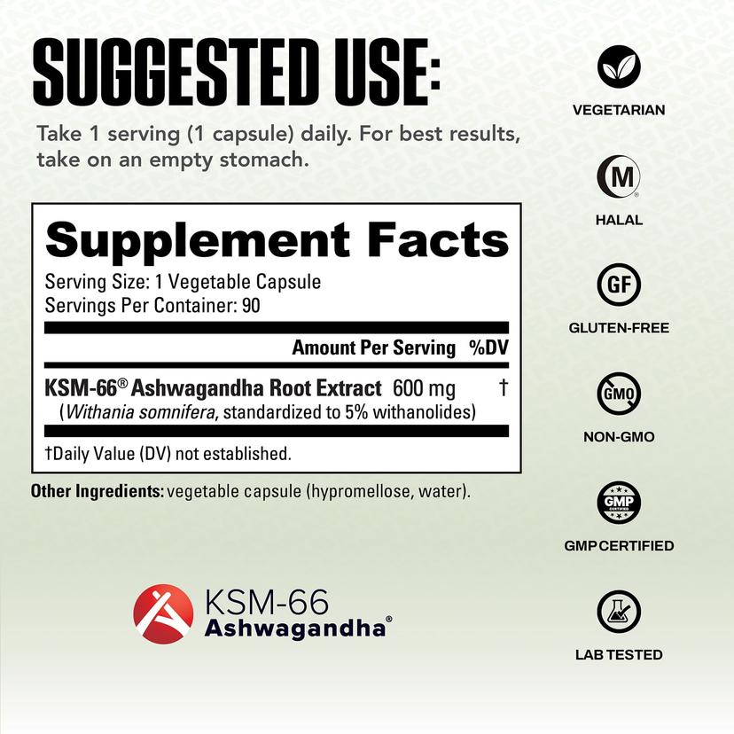 NutraBio, 南非醉茄 KSM-66,600 毫克,90 粒素食膠囊