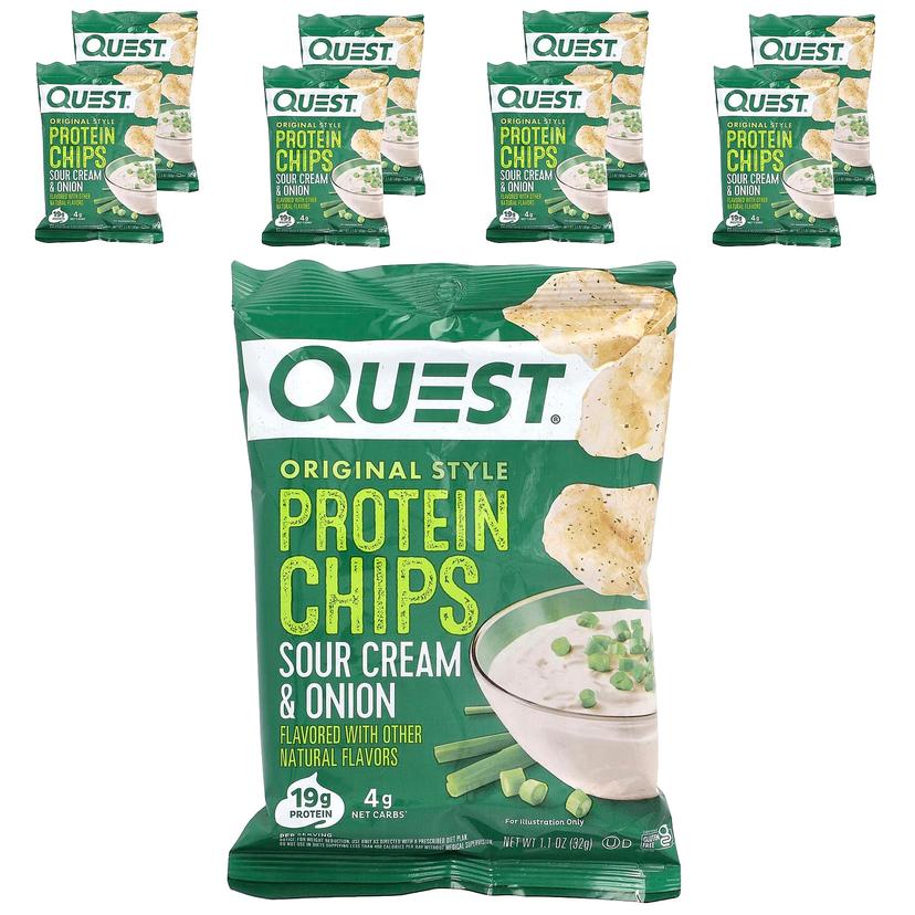 Quest Nutrition, 原汁原味的蛋白質片,優酪乳油和洋蔥,8 袋,每袋 1.1 盎司(32 克)