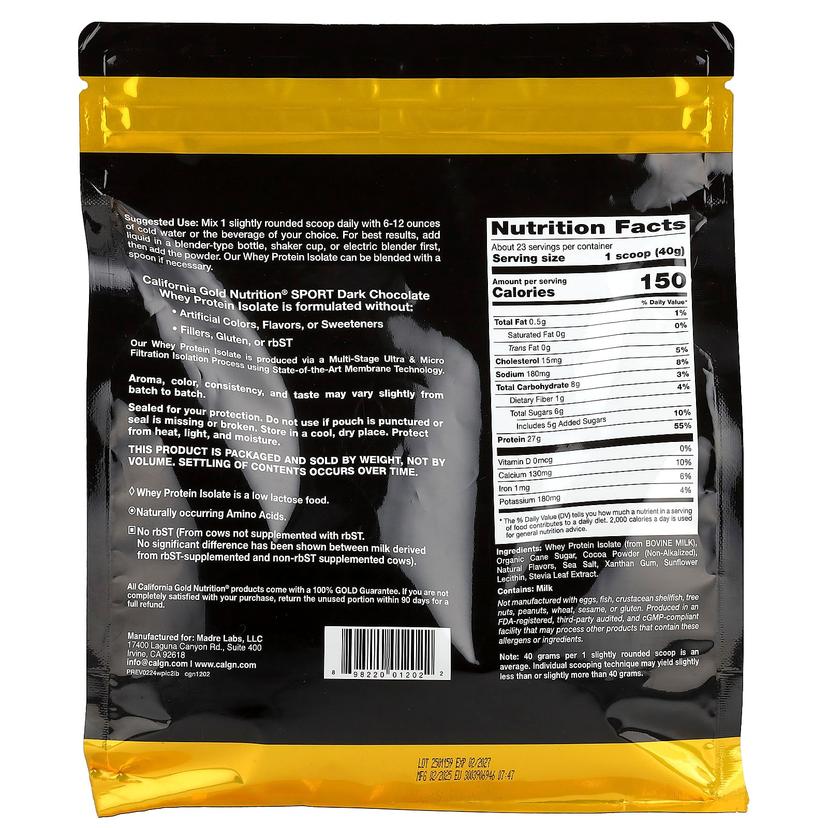 California Gold Nutrition, 運動,分離乳清蛋白,黑巧克力,2 磅(907 克)