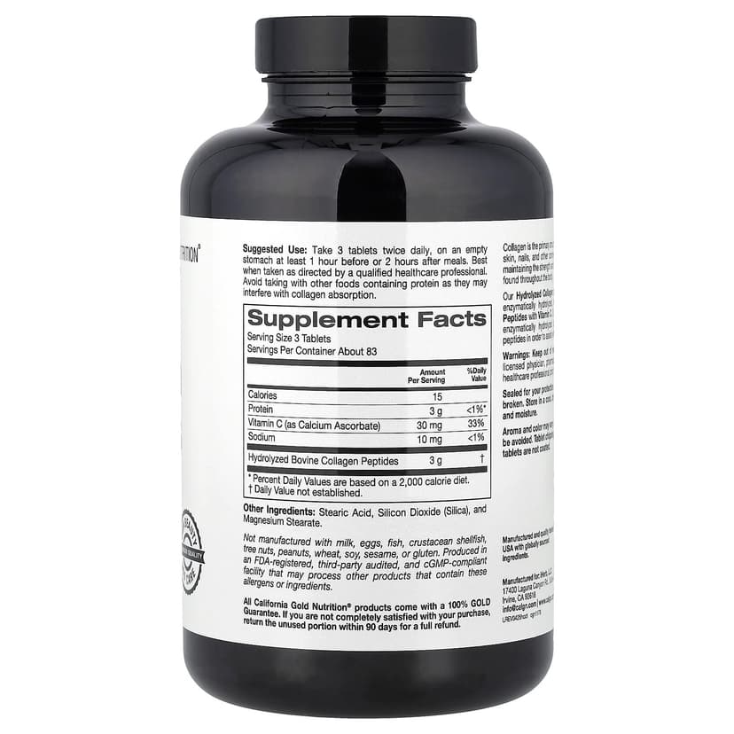 California Gold Nutrition, 水解膠原蛋白肽,I 型和 III 型,維他命 C,250 片