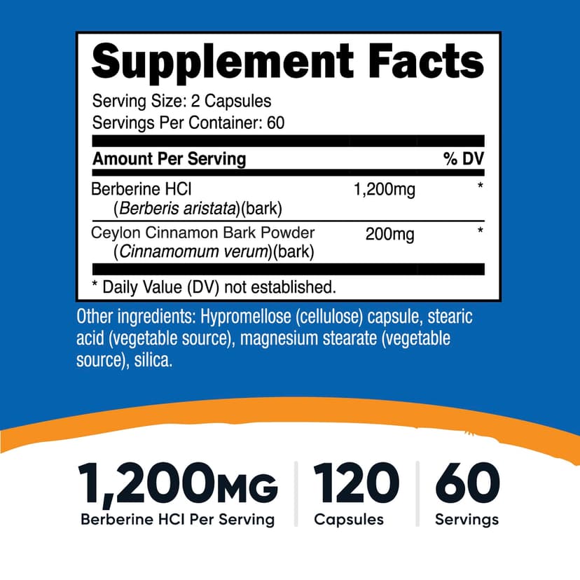 Nutricost, 鹽酸小檗鹼和錫蘭肉桂,1200 毫克,120 粒膠囊(每粒膠囊 600 毫克)
