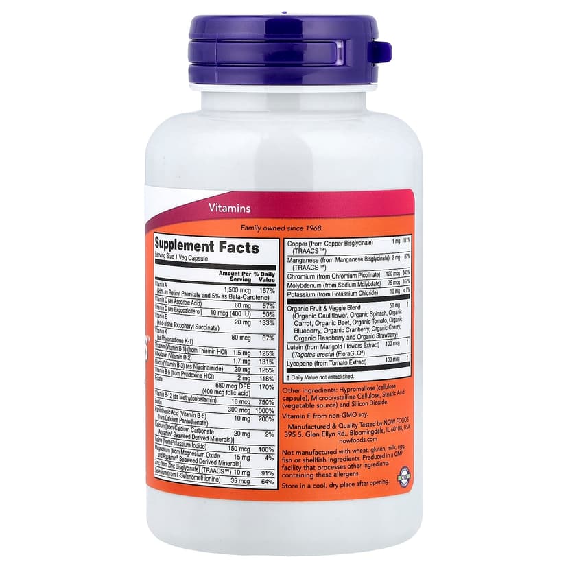 NOW Foods, Daily Vits™,多維他命和礦物質,120 粒素食膠囊