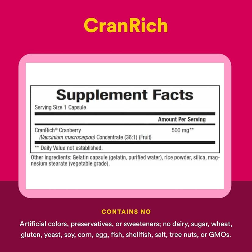 Natural Factors, CranRich,蔓越莓濃縮物,特強型,500 毫克,180 粒膠囊