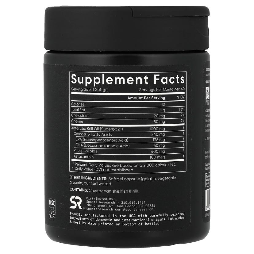 Sports Research, Omega-3 磷蝦油,雙倍功效,1,000 毫克,60 粒軟凝膠