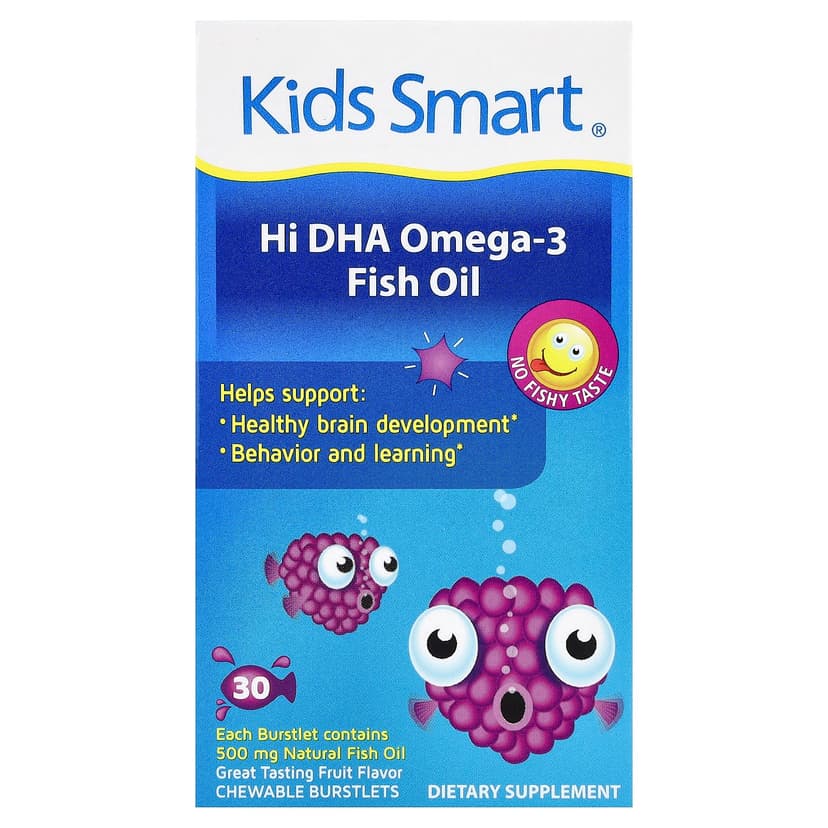 Kids Smart, Kids Smart®,Hi DHA-Omega 3 魚油,水果味,30 粒咀嚼軟膠囊