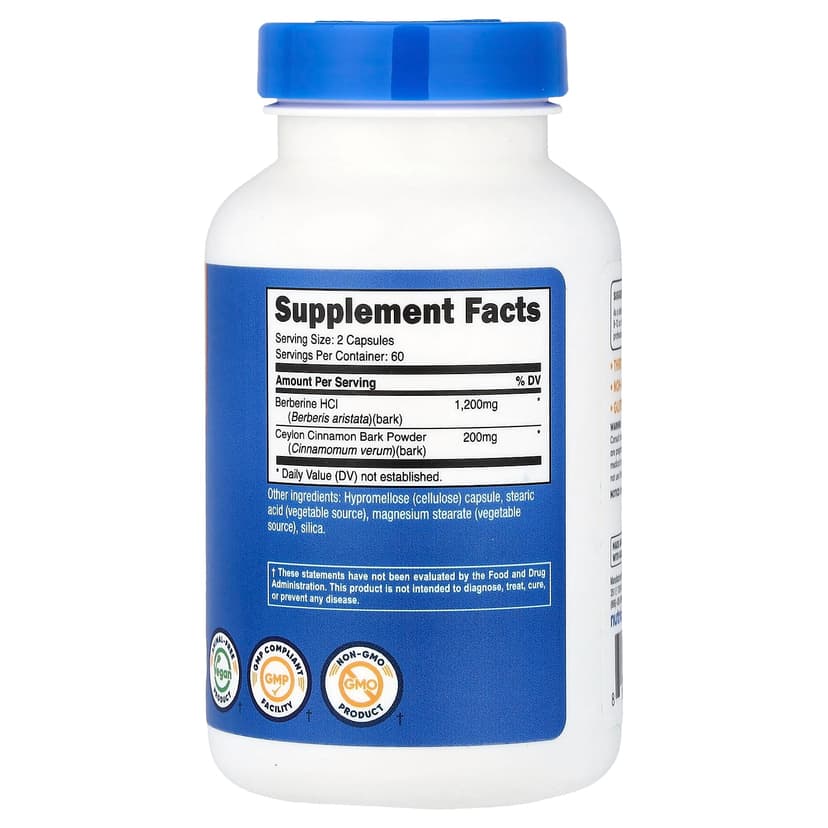 Nutricost, 鹽酸小檗鹼和錫蘭肉桂,1200 毫克,120 粒膠囊(每粒膠囊 600 毫克)