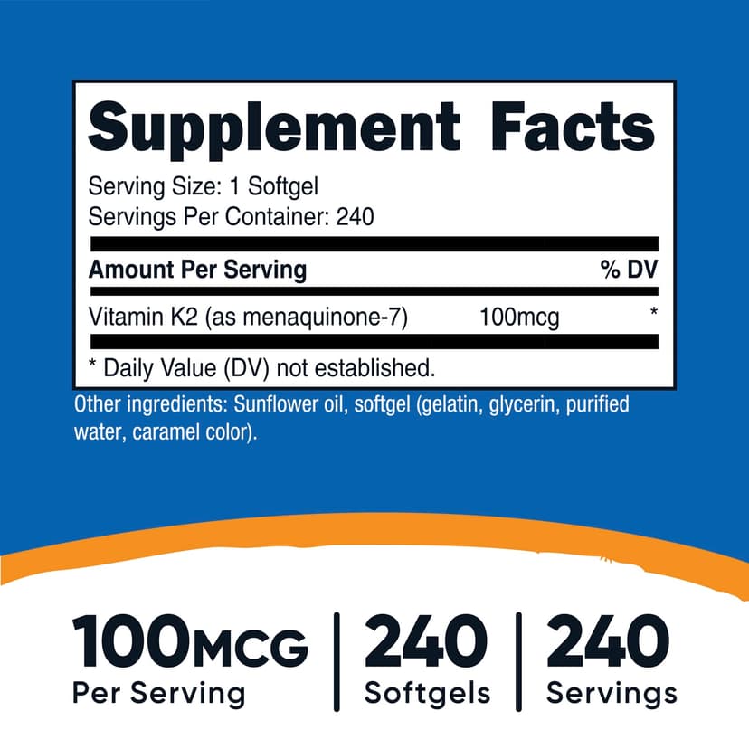 Nutricost, 維他命 K2 MK-7,100 微克,240 粒軟凝膠