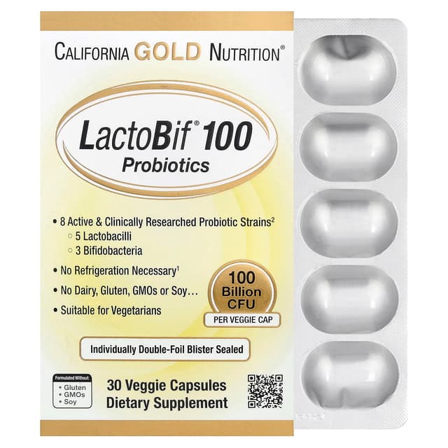 California Gold Nutrition, LactoBif® 100 益生菌,1000 億 CFU,30 粒素食膠囊